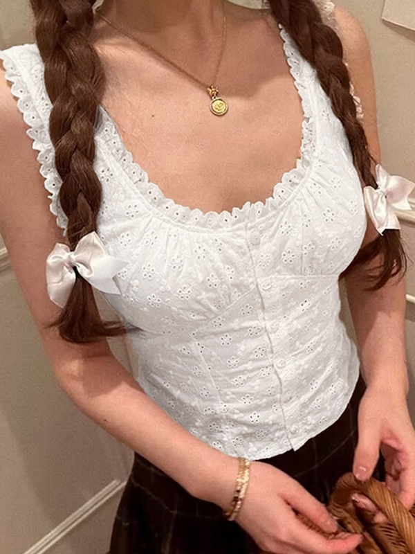 French Cutout Trim U Neck Tank Top-2